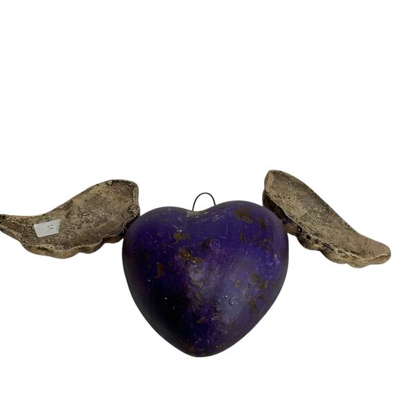 Purple Heart with White Wings Wall Art Ornament Rustic Boho Decor - Picture 5 of 11